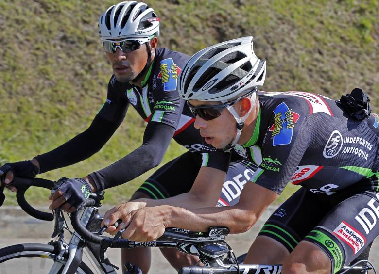 Rafael Montiel y Juan David Montoya, fichas importantes del equipo paisa para este año, en trabajos por Oriente. FOTO henry agudelo