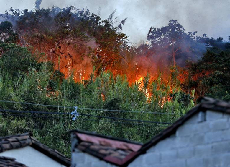 La imagen corresponde a un incendio forestal cerca de un sector residencial en el municipio de Sabaneta este mes. FOTO Juan Antonio Sánchez
