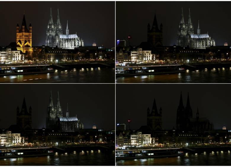 Así se vio la Catedral de Colonia, en Alemania, durante la Hora del Planeta. FOTO REUTERS
