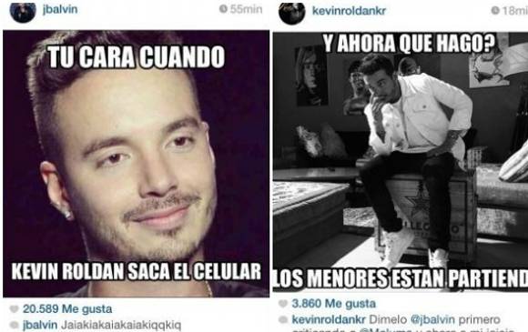 Estos son algunos memes que ambos artistas se enviaron en Instagram, ambos los borraron de sus respectivas cuentas. FOTO Colprensa (El Universal)