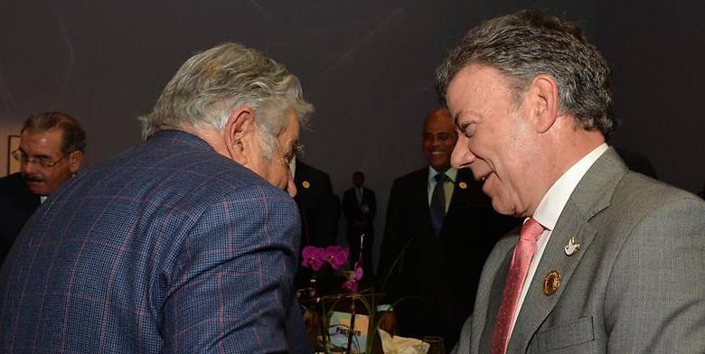 El presidente Juan Manuel Santos agradeció la buena voluntad con el proceso de paz del expresidente uruguayo, José Mujica, pero aclaró que no lo ha invitado a mediar entre el Gobierno y las Farc. FOTO ARCHIVO COLPRENSA