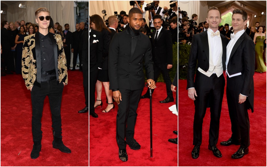 Los hombres no desentonaron. Justin Bieber, Usher y Neil Patrick Harris junto aDavid Burtka. FOTOS AP Y AFP