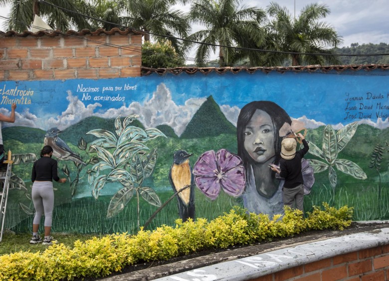 El mural implicó un trabajo de dos días y la articulación entre varios líderes juveniles del departamento.