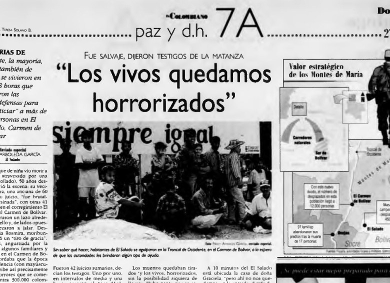 En El Salado (El Carmen de Bolívar), después de la masacre ocurrida entre el 16 y el 22 de febrero de 2000, quienes sobrevivieron lo perdieron todo. Foto: Archivo El Colombiano. 