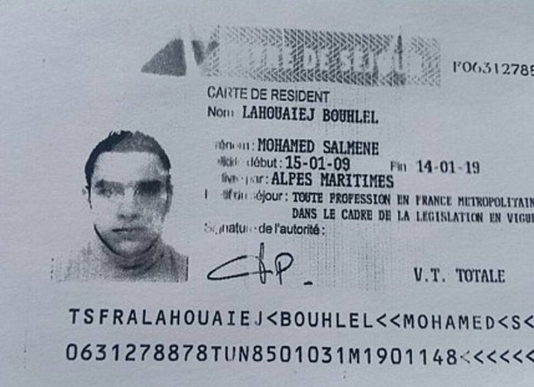 Documento de identidad de Mohamed Boulhel, autor de la masacre de Niza. FOTO AFP