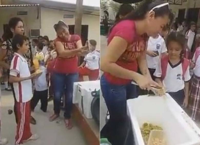 Imágenes del vídeo en el que una profesora, denunció que tomaban fotos a los estudiantes para justificar una alimentación que en realidad no entregaban. 