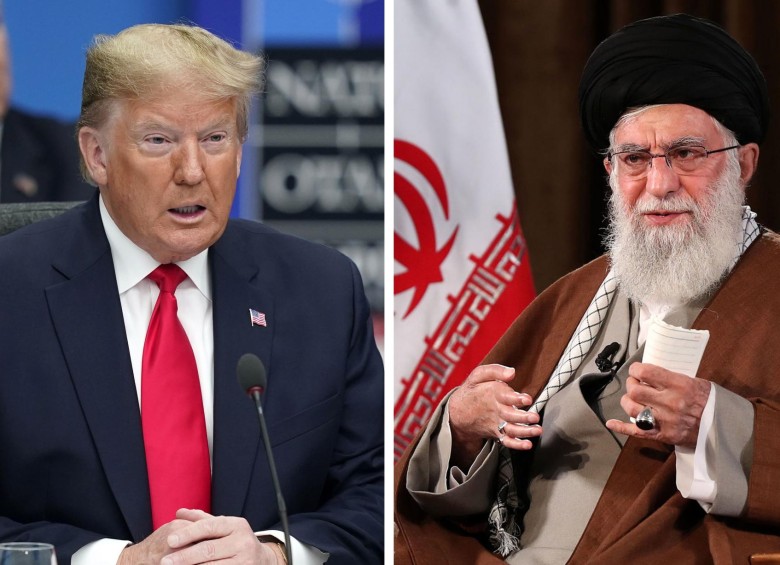 El presidente estadounidense Donald J. Trump (L) durante una cumbre de la OTAN en Londres, Gran Bretaña, el 4 de diciembre de 2019; y el líder supremo de Irán, Ali Khamenei. Foto: EFE.