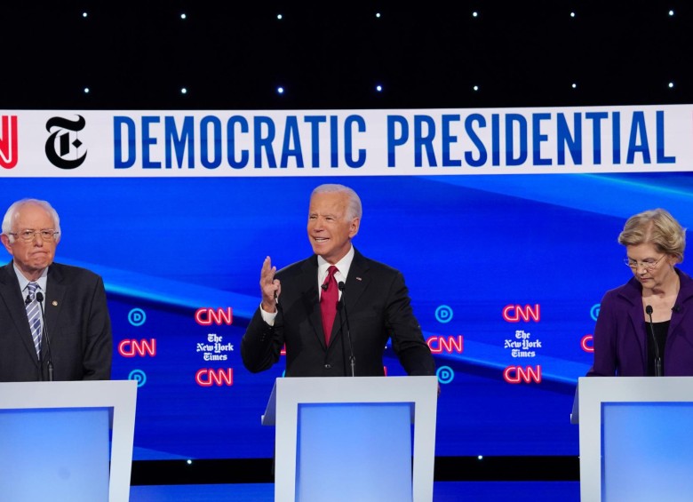 Bernie Sanders, Joe Biden y Elizabeth Warren lideran las encuestas. FOTO REUTERS