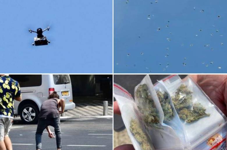Centenares de sobrecitos con cannabis cayeron del cielo esta semana en la plaza central de Tel Aviv. FOTO @Jerusalem_Post