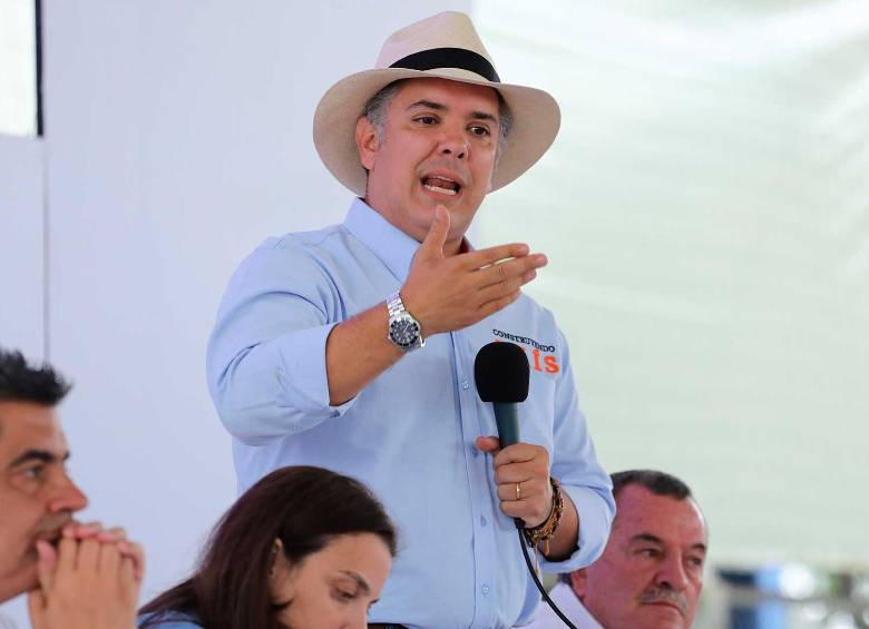 El presidente Iván Duque, durante su discurso en Filandia (Quindío). FOTO: Colprensa.