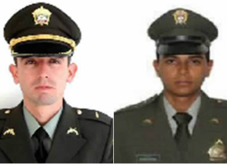 Subteniente Jorge Eliécer Alzate Patiño y el patrullero Óscar Iván Córdoba Ramírez. FOTO CORTESÍA POLICÍA NACIONAL. 