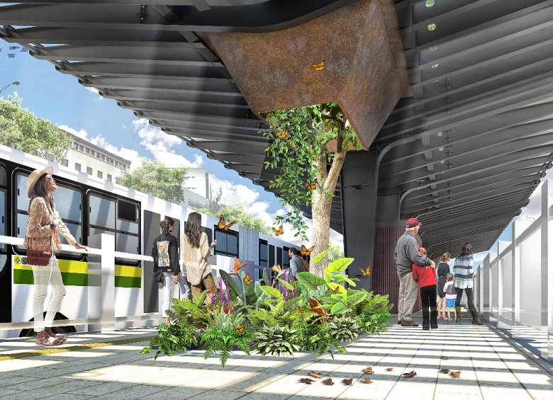 Modelación de cómo quedarían las estaciones en el corredor verde de metroplús en la avenida Oriental. FOTO CORTESÍA