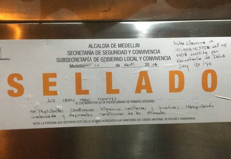 Aviso de sellado en el lugar. FOTO CORTESÍA