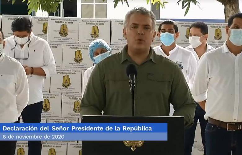 El presidente Iván Duque durante la rueda de prensa en Magdalena. FOTO COLPRENSA