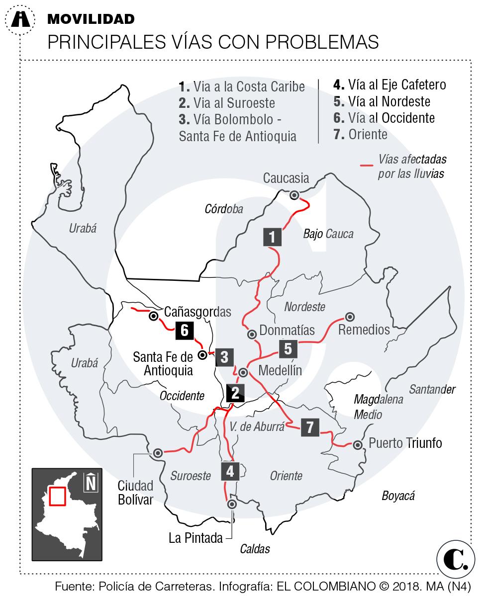 Vías de Antioquia sufren el impacto de las lluvias