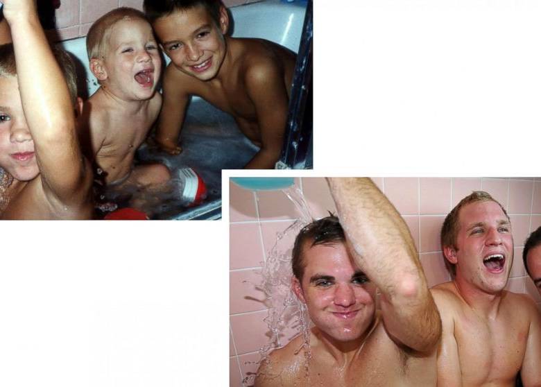 Los hermanos MacMillan de Pennsylvania, Estados Unidos, recrearon fotos de su infancia como adultos. FOTO Matt MacMillan