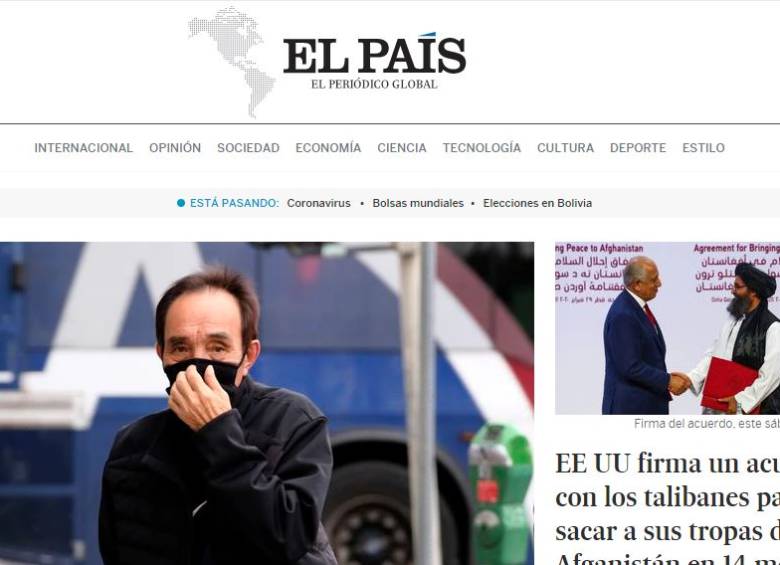 Así luce la pagina web de El País de España. FOTO CAPTURA DE PANTALLA