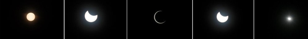 Una imagen compuesta muestra diferentes etapas de un eclipse solar parcial visto desde Sanaa, Yemen. FOTO EFE