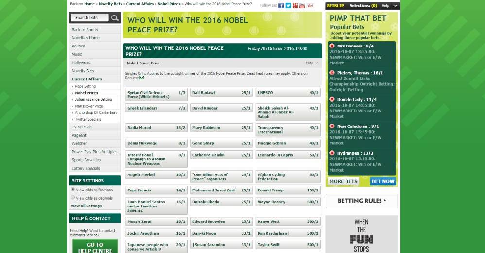 La página web donde puede apostar que Santos ganará el Nobel de Paz